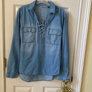 SO Denim Lace Up Long Sleeve Shirt Light Wash
Size Large